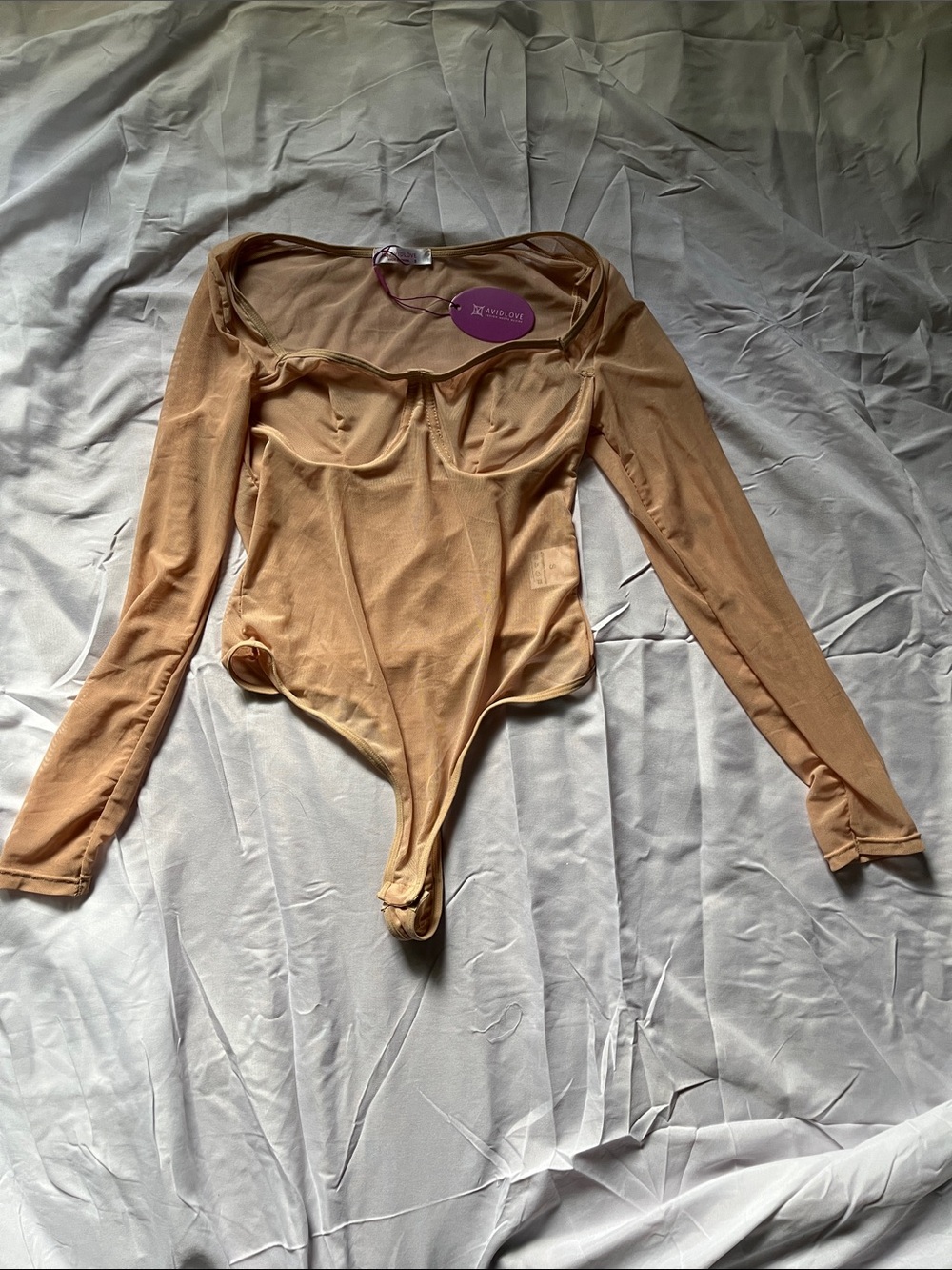 NWT- Avidlove Nude Sheer Mesh Long Sleeve Bodysuit Size S